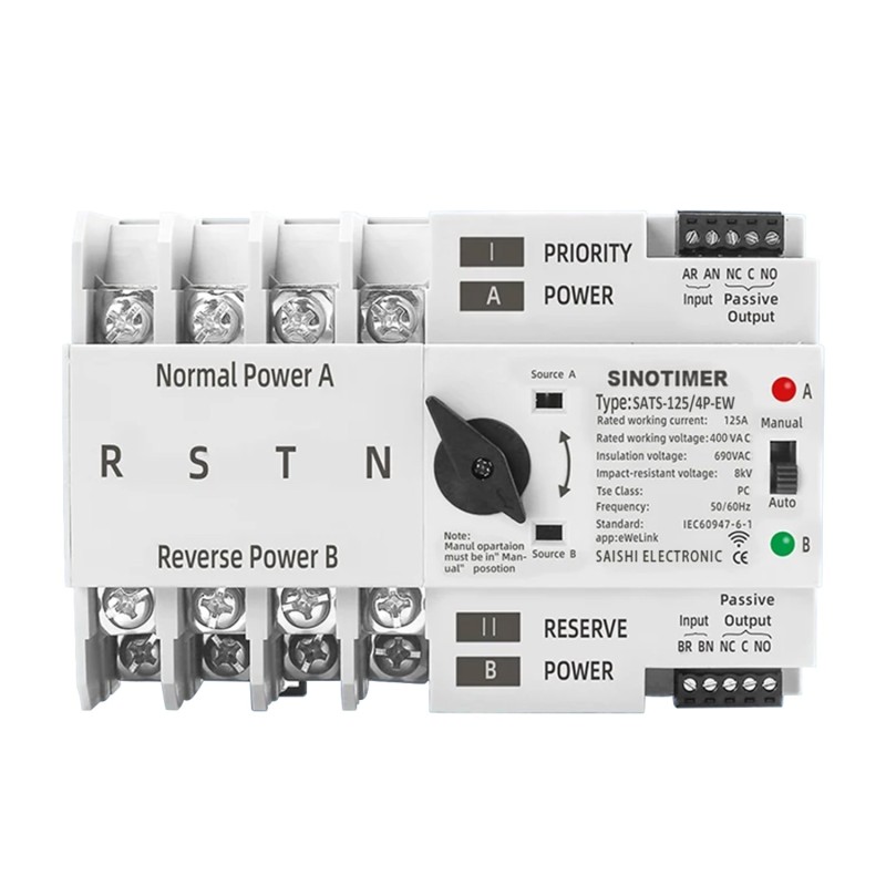 Comutator inteliget pentru PV WiFi eWeLink 4P 125A AC 230V ATS cu alimentare dublă, selector automat de transfer